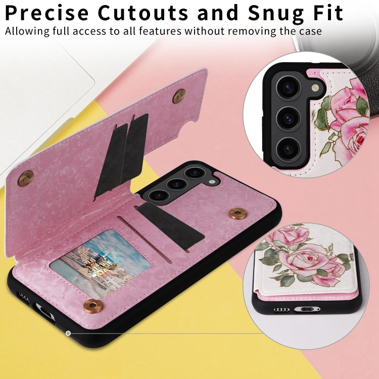 For Samsung Galaxy S23+ 5G Printed Double Buckle RFID Anti-theft Phone Case(Rose) - HoMEdemic™ 