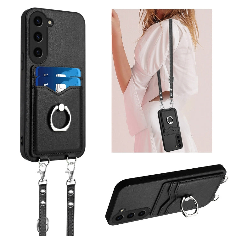 For Samsung Galaxy S23+ 5G R20 Crossbody Rope Ring Card Holder Phone Case(Black) - HoMEdemic™ 