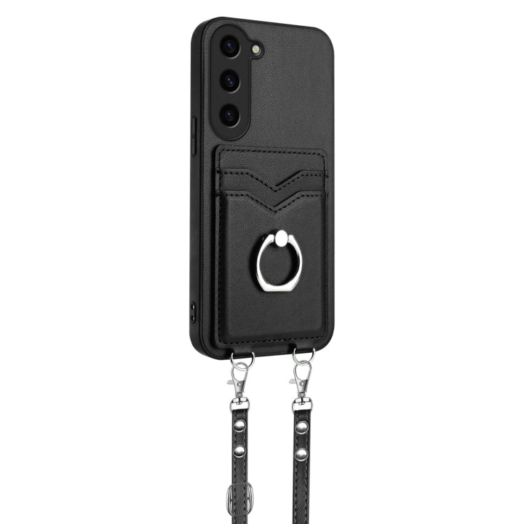 For Samsung Galaxy S23+ 5G R20 Crossbody Rope Ring Card Holder Phone Case(Black) - HoMEdemic™ 