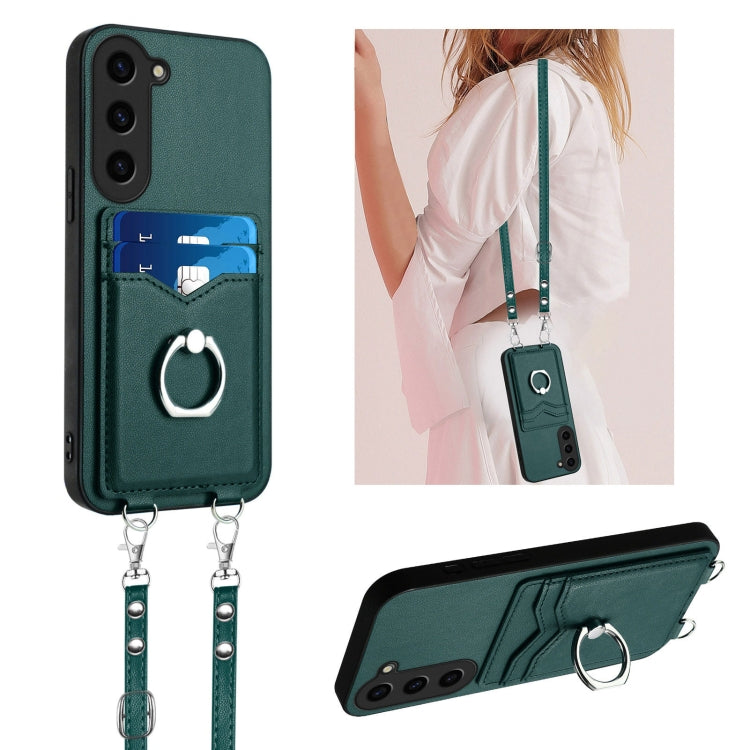 For Samsung Galaxy S23+ 5G R20 Crossbody Rope Ring Card Holder Phone Case(Green) - HoMEdemic™ 