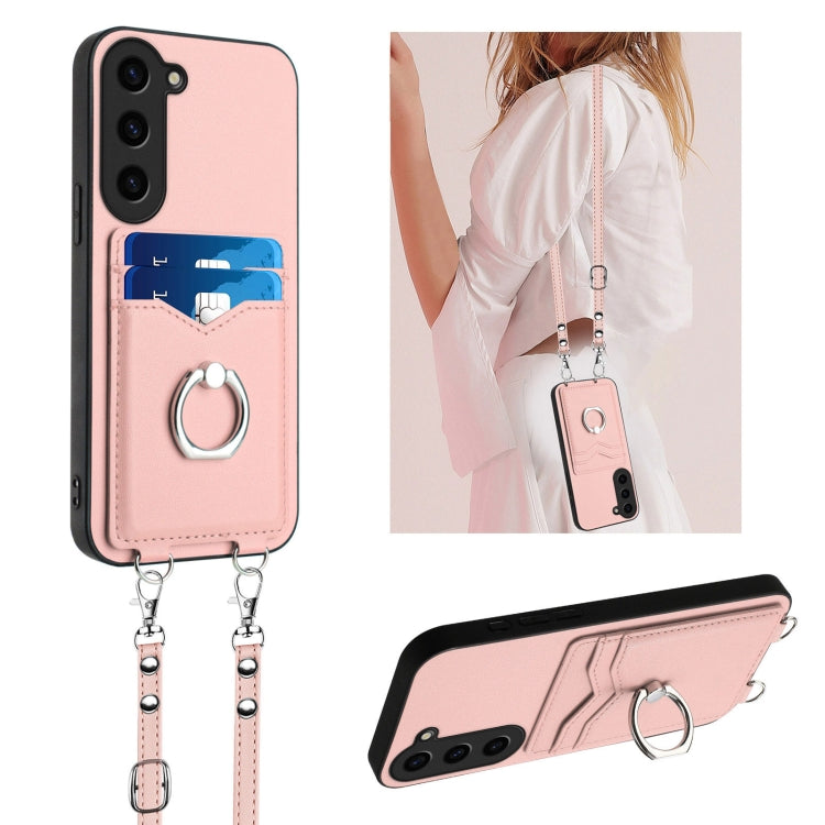 For Samsung Galaxy S23+ 5G R20 Crossbody Rope Ring Card Holder Phone Case(Pink) - HoMEdemic™ 