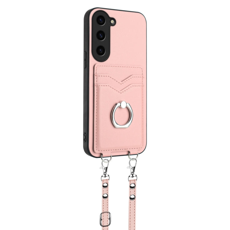 For Samsung Galaxy S23+ 5G R20 Crossbody Rope Ring Card Holder Phone Case(Pink) - HoMEdemic™ 