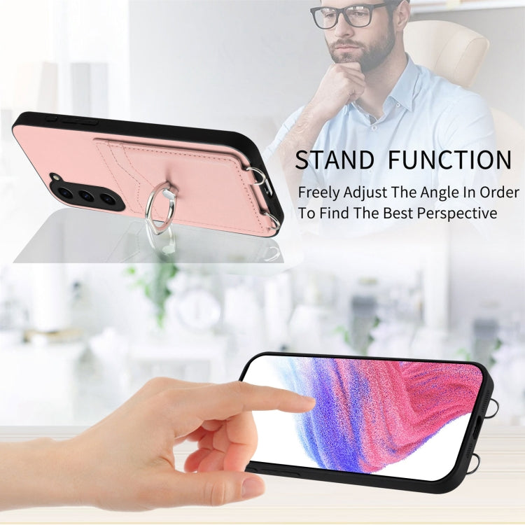 For Samsung Galaxy S23+ 5G R20 Crossbody Rope Ring Card Holder Phone Case(Pink) - HoMEdemic™ 