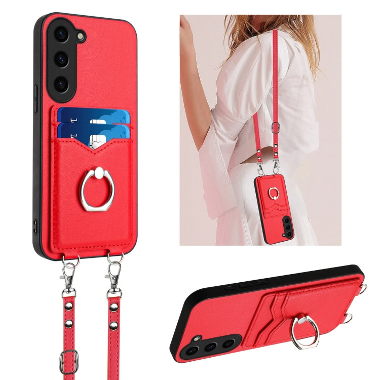 For Samsung Galaxy S23+ 5G R20 Crossbody Rope Ring Card Holder Phone Case(Red) - HoMEdemic™ 