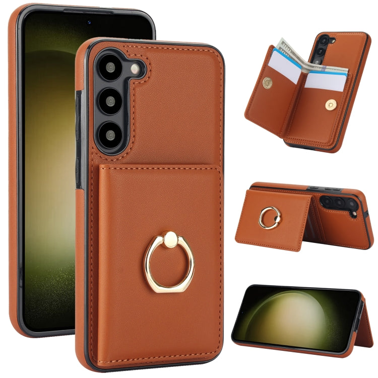 For Samsung Galaxy S23+ 5G RFID Anti-theft Card Ring Holder Phone Case(Brown) - HoMEdemic™ 