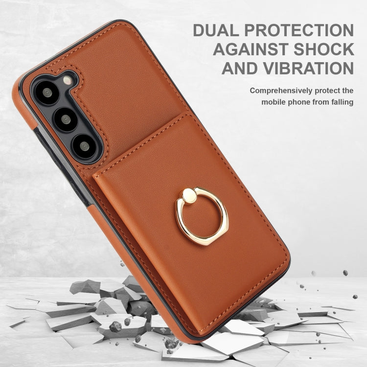 For Samsung Galaxy S23+ 5G RFID Anti-theft Card Ring Holder Phone Case(Brown) - HoMEdemic™ 