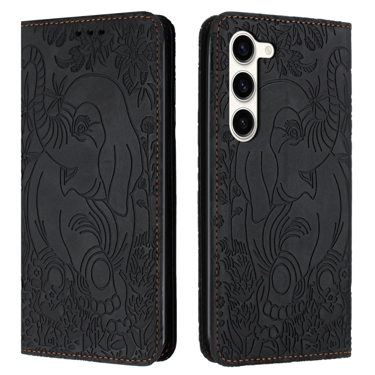 For Samsung Galaxy S23+ 5G Retro Elephant Embossed Leather Phone Case(Black) - HoMEdemic™ 