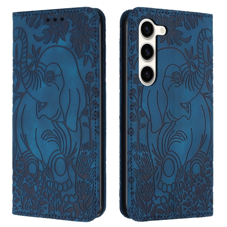 For Samsung Galaxy S23+ 5G Retro Elephant Embossed Leather Phone Case(Blue) - HoMEdemic™ 