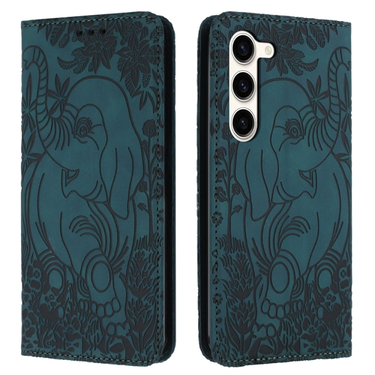For Samsung Galaxy S23+ 5G Retro Elephant Embossed Leather Phone Case(Green) - HoMEdemic™ 