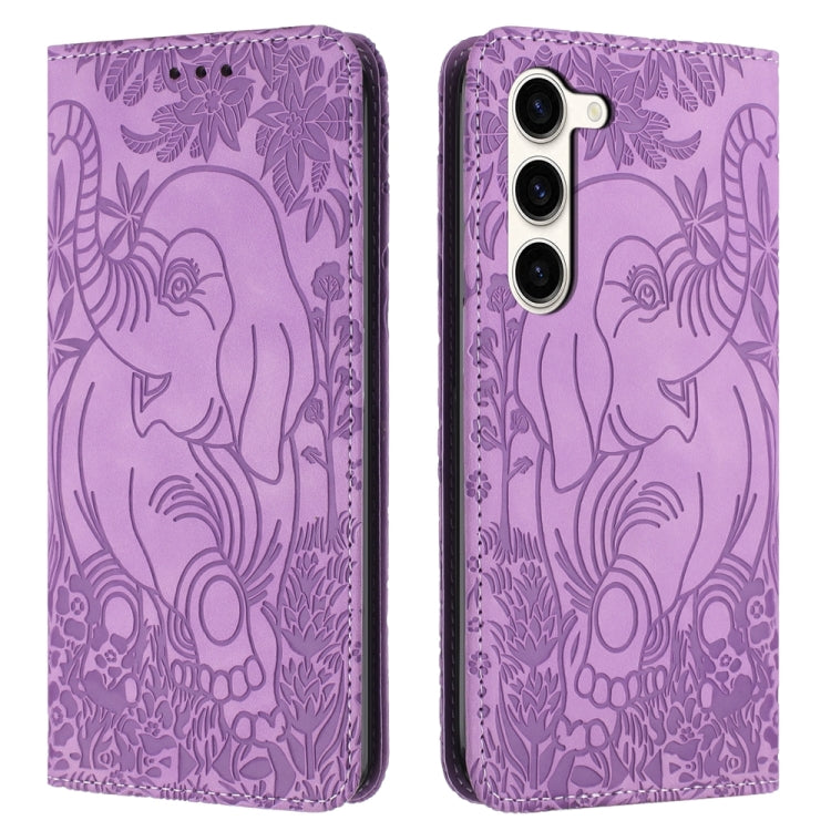 For Samsung Galaxy S23+ 5G Retro Elephant Embossed Leather Phone Case(Purple) - HoMEdemic™ 
