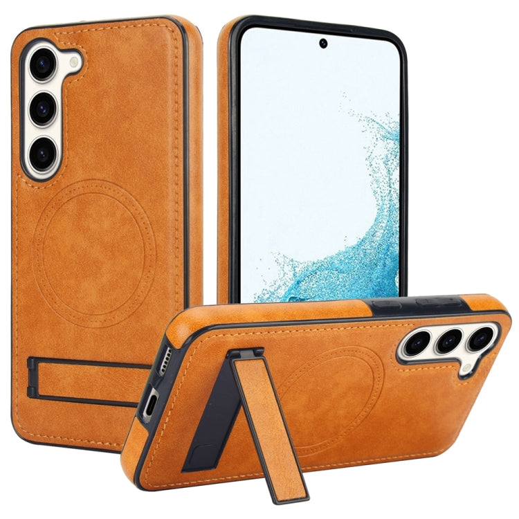 For Samsung Galaxy S23+ 5G Retro Leather Invisible Stand MagSafe Phone Case(Yellow) - HoMEdemic™ 
