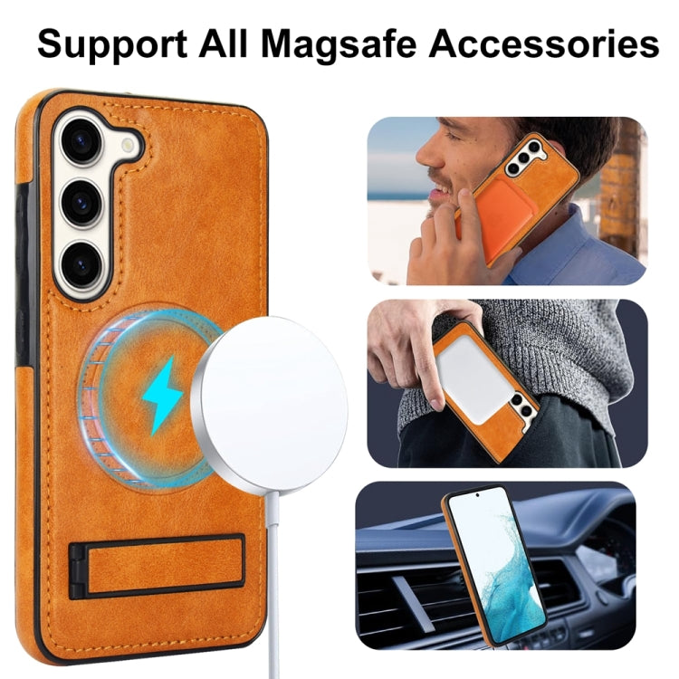 For Samsung Galaxy S23+ 5G Retro Leather Invisible Stand MagSafe Phone Case(Yellow) - HoMEdemic™ 