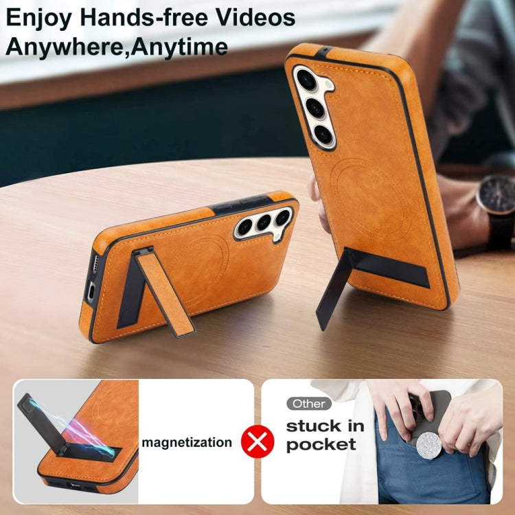 For Samsung Galaxy S23+ 5G Retro Leather Invisible Stand MagSafe Phone Case(Yellow) - HoMEdemic™ 