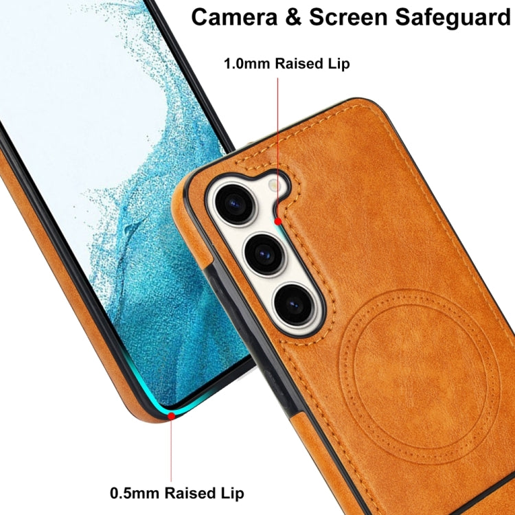 For Samsung Galaxy S23+ 5G Retro Leather Invisible Stand MagSafe Phone Case(Yellow) - HoMEdemic™ 