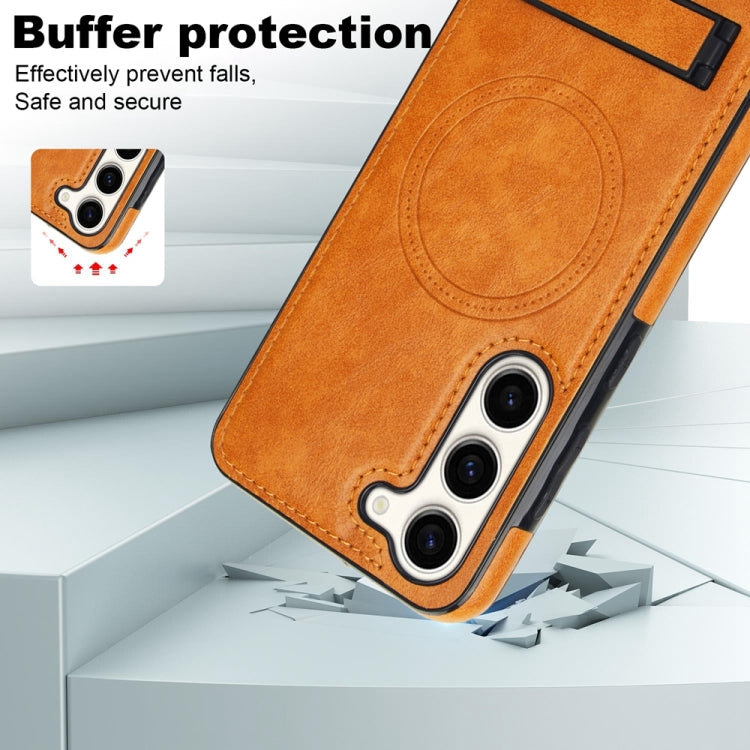 For Samsung Galaxy S23+ 5G Retro Leather Invisible Stand MagSafe Phone Case(Yellow) - HoMEdemic™ 