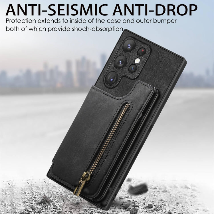 For Samsung Galaxy S23+ 5G Retro Leather Zipper Wallet Back Phone Case(Black) - HoMEdemic™ 