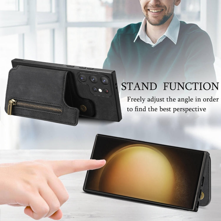 For Samsung Galaxy S23+ 5G Retro Leather Zipper Wallet Back Phone Case(Black) - HoMEdemic™ 