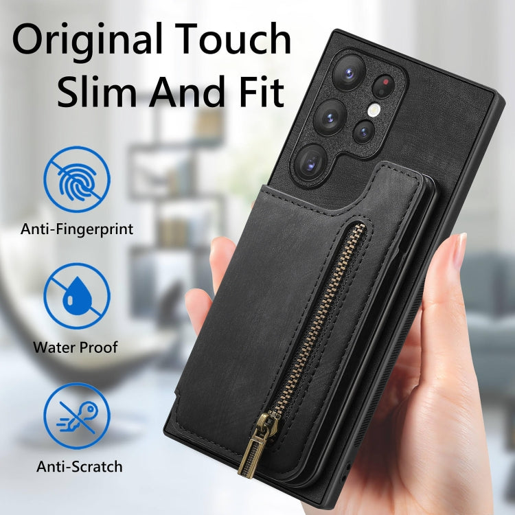 For Samsung Galaxy S23+ 5G Retro Leather Zipper Wallet Back Phone Case(Black) - HoMEdemic™ 