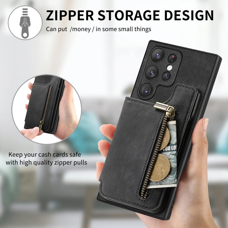 For Samsung Galaxy S23+ 5G Retro Leather Zipper Wallet Back Phone Case(Black) - HoMEdemic™ 