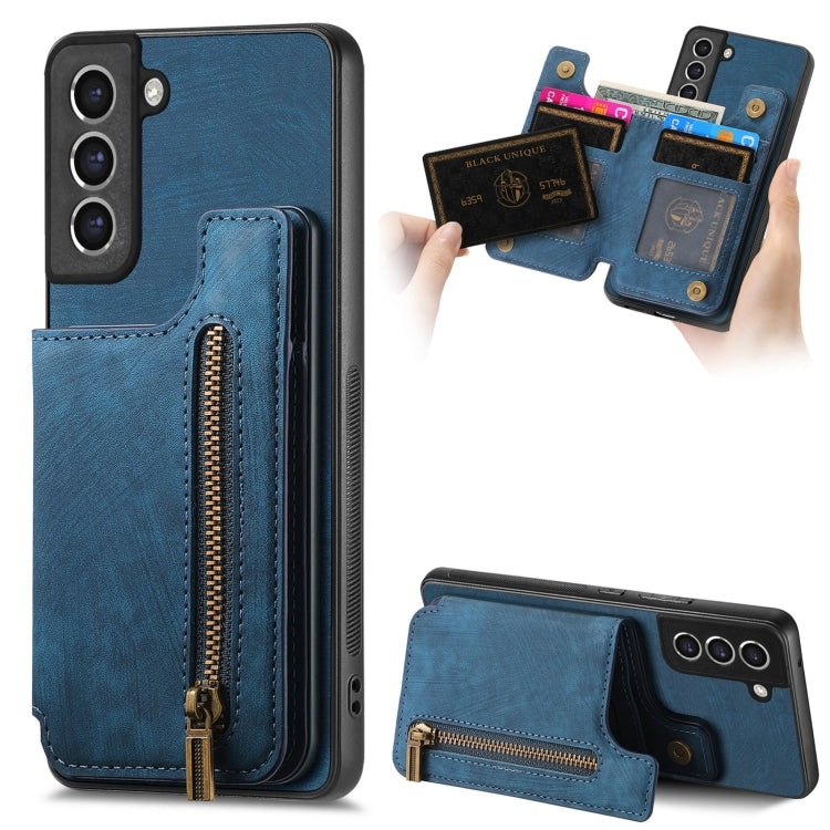 For Samsung Galaxy S23+ 5G Retro Leather Zipper Wallet Back Phone Case(Blue) - HoMEdemic™ 