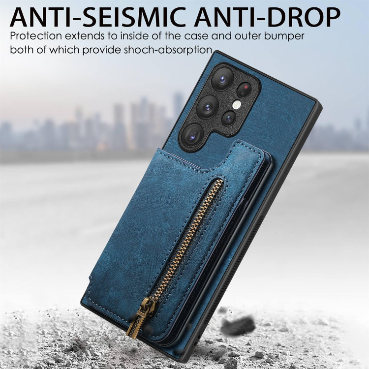 For Samsung Galaxy S23+ 5G Retro Leather Zipper Wallet Back Phone Case(Blue) - HoMEdemic™ 