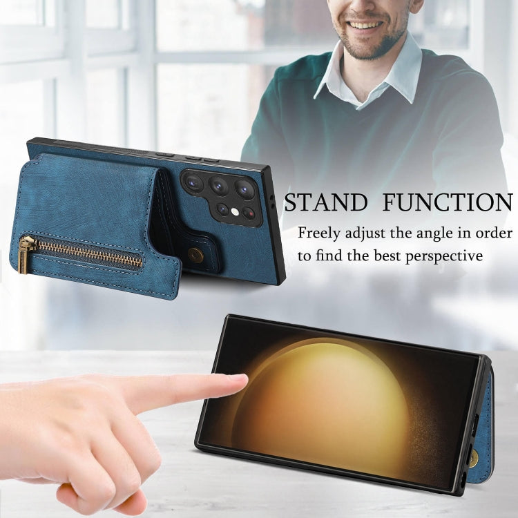 For Samsung Galaxy S23+ 5G Retro Leather Zipper Wallet Back Phone Case(Blue) - HoMEdemic™ 