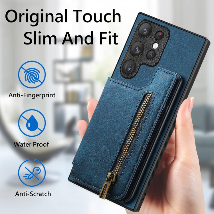 For Samsung Galaxy S23+ 5G Retro Leather Zipper Wallet Back Phone Case(Blue) - HoMEdemic™ 