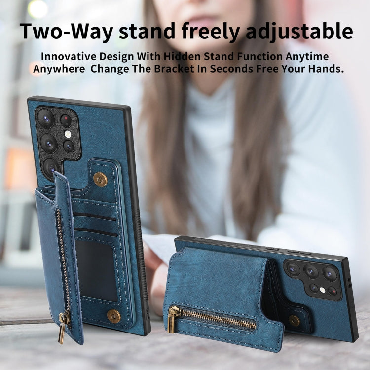For Samsung Galaxy S23+ 5G Retro Leather Zipper Wallet Back Phone Case(Blue) - HoMEdemic™ 