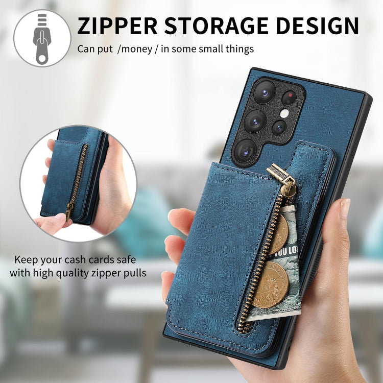 For Samsung Galaxy S23+ 5G Retro Leather Zipper Wallet Back Phone Case(Blue) - HoMEdemic™ 