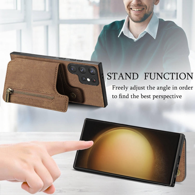 For Samsung Galaxy S23+ 5G Retro Leather Zipper Wallet Back Phone Case(Brown) - HoMEdemic™ 