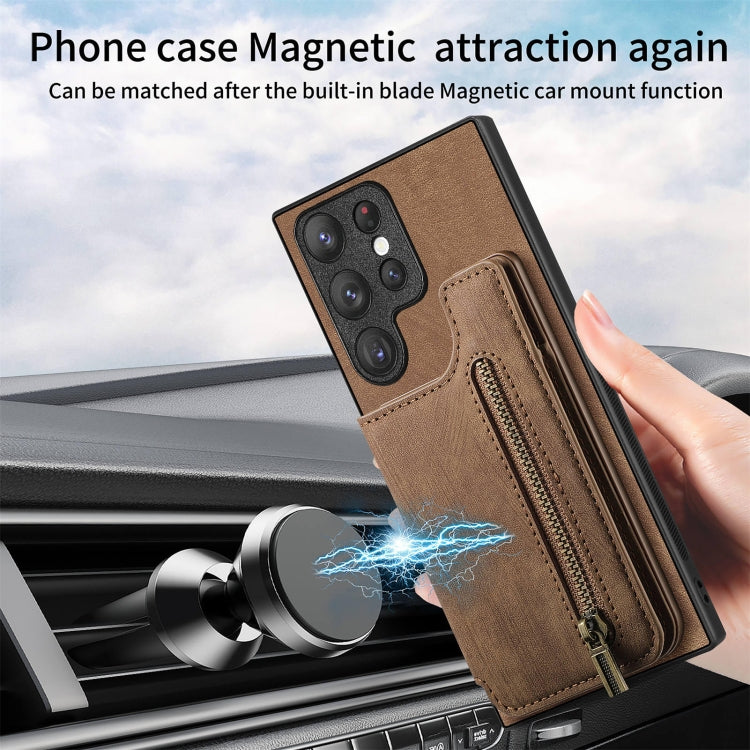 For Samsung Galaxy S23+ 5G Retro Leather Zipper Wallet Back Phone Case(Brown) - HoMEdemic™ 