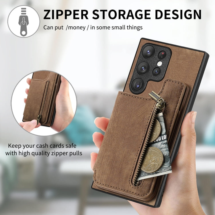 For Samsung Galaxy S23+ 5G Retro Leather Zipper Wallet Back Phone Case(Brown) - HoMEdemic™ 