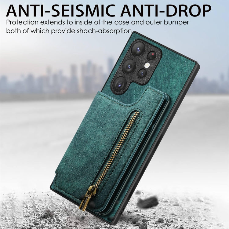 For Samsung Galaxy S23+ 5G Retro Leather Zipper Wallet Back Phone Case(Green) - HoMEdemic™ 