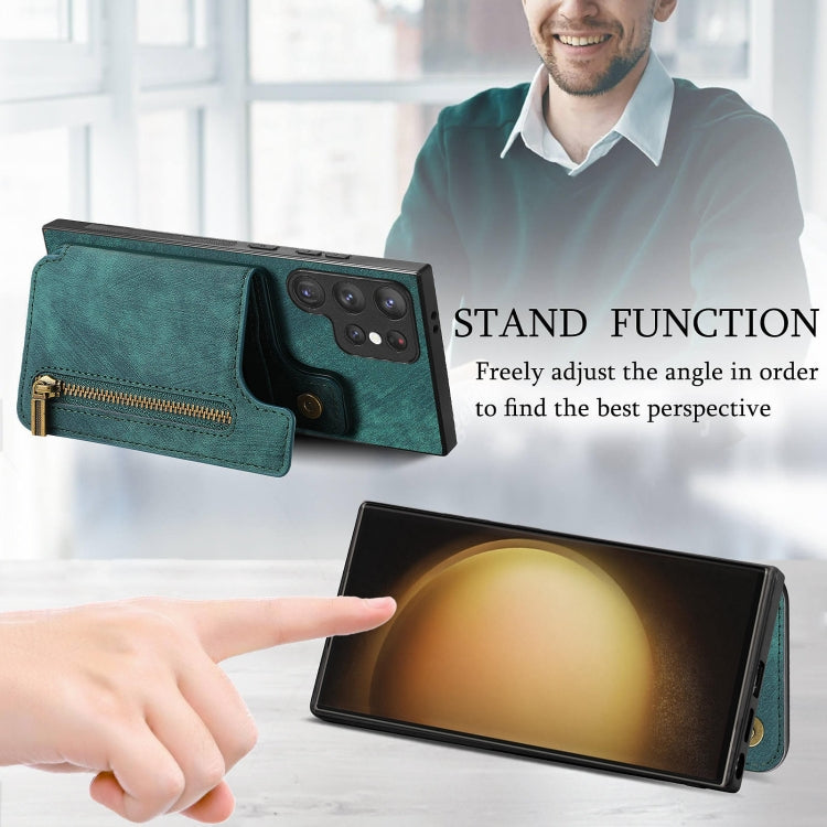 For Samsung Galaxy S23+ 5G Retro Leather Zipper Wallet Back Phone Case(Green) - HoMEdemic™ 