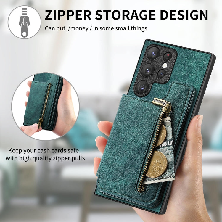 For Samsung Galaxy S23+ 5G Retro Leather Zipper Wallet Back Phone Case(Green) - HoMEdemic™ 