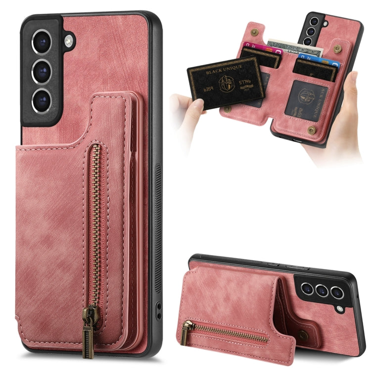 For Samsung Galaxy S23+ 5G Retro Leather Zipper Wallet Back Phone Case(Pink) - HoMEdemic™ 