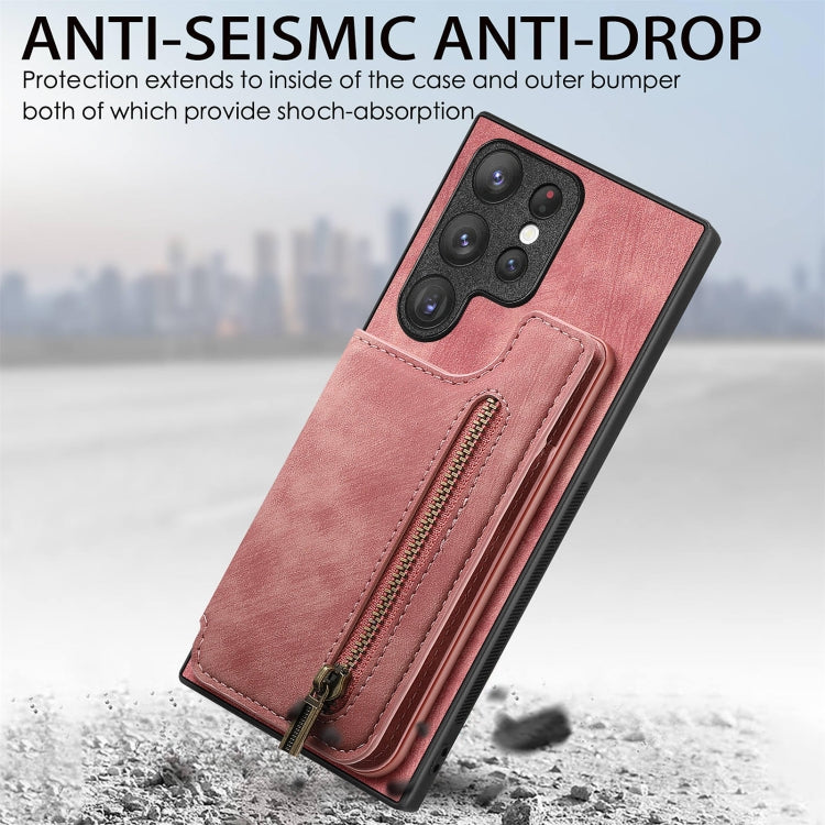 For Samsung Galaxy S23+ 5G Retro Leather Zipper Wallet Back Phone Case(Pink) - HoMEdemic™ 