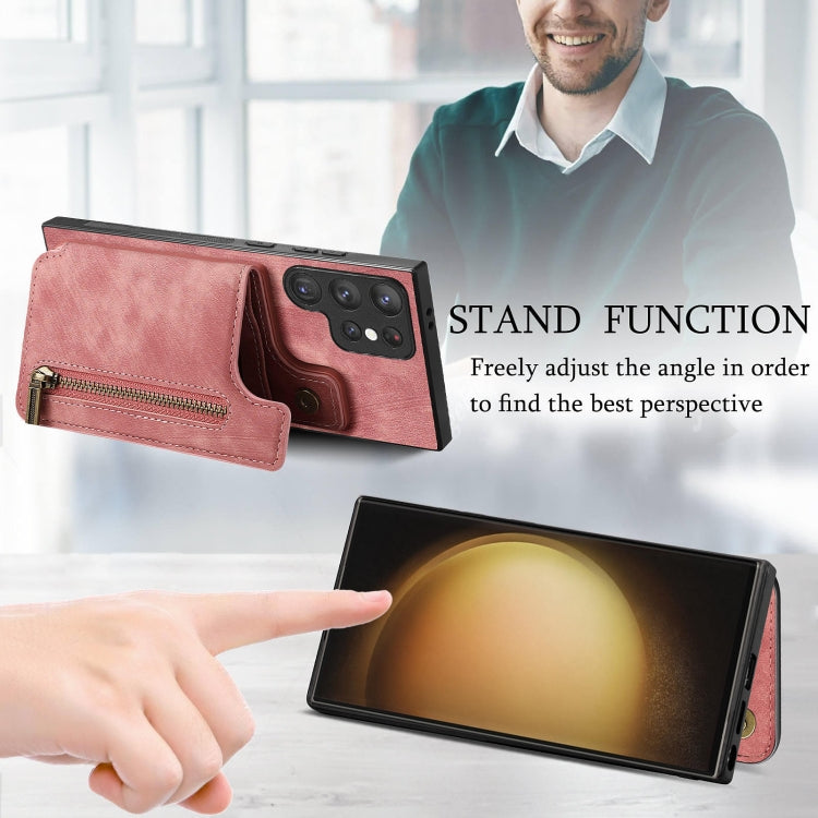 For Samsung Galaxy S23+ 5G Retro Leather Zipper Wallet Back Phone Case(Pink) - HoMEdemic™ 