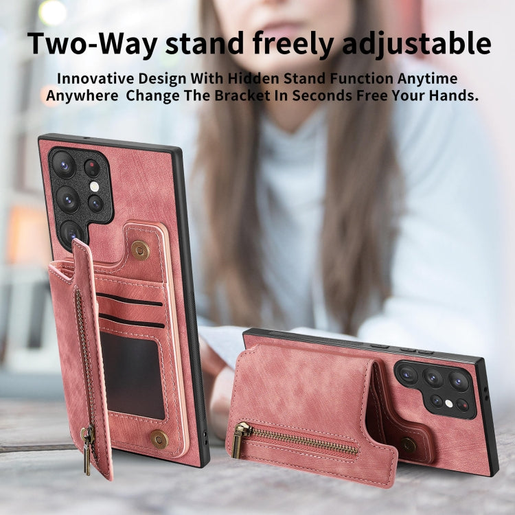 For Samsung Galaxy S23+ 5G Retro Leather Zipper Wallet Back Phone Case(Pink) - HoMEdemic™ 