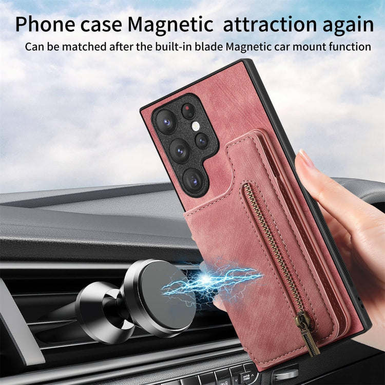 For Samsung Galaxy S23+ 5G Retro Leather Zipper Wallet Back Phone Case(Pink) - HoMEdemic™ 