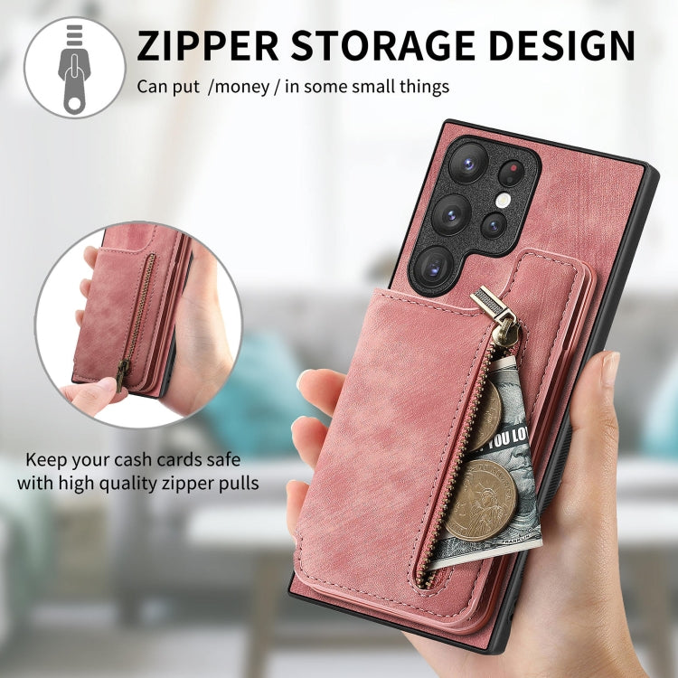 For Samsung Galaxy S23+ 5G Retro Leather Zipper Wallet Back Phone Case(Pink) - HoMEdemic™ 