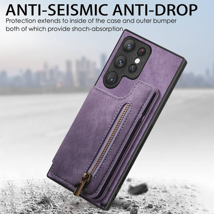 For Samsung Galaxy S23+ 5G Retro Leather Zipper Wallet Back Phone Case(Purple) - HoMEdemic™ 