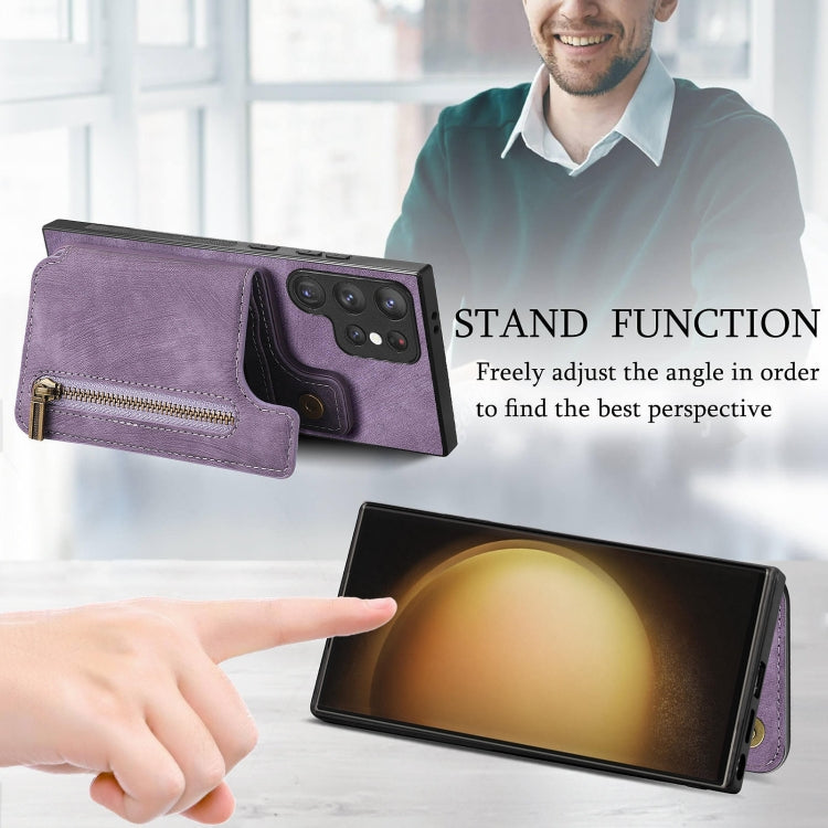 For Samsung Galaxy S23+ 5G Retro Leather Zipper Wallet Back Phone Case(Purple) - HoMEdemic™ 