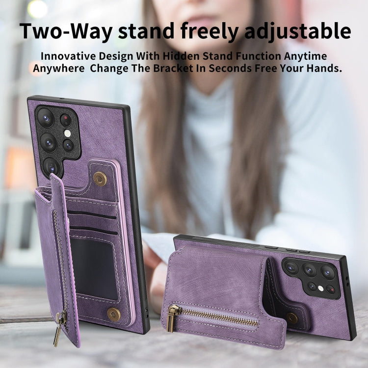 For Samsung Galaxy S23+ 5G Retro Leather Zipper Wallet Back Phone Case(Purple) - HoMEdemic™ 
