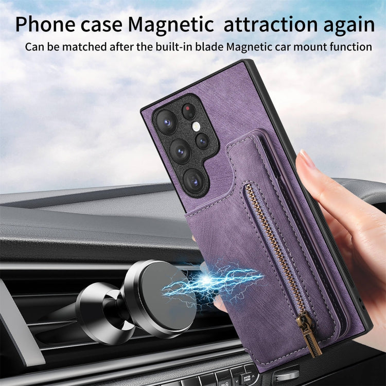 For Samsung Galaxy S23+ 5G Retro Leather Zipper Wallet Back Phone Case(Purple) - HoMEdemic™ 