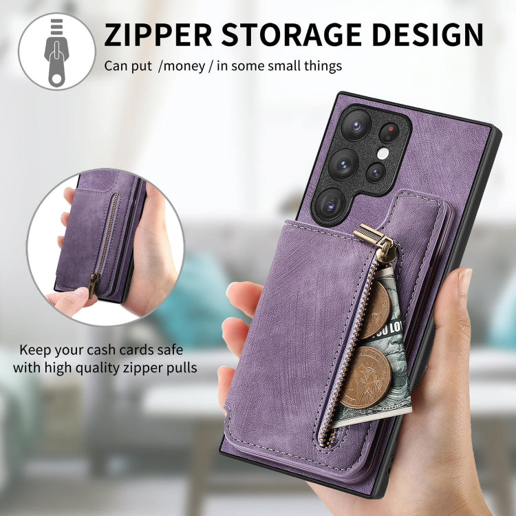 For Samsung Galaxy S23+ 5G Retro Leather Zipper Wallet Back Phone Case(Purple) - HoMEdemic™ 