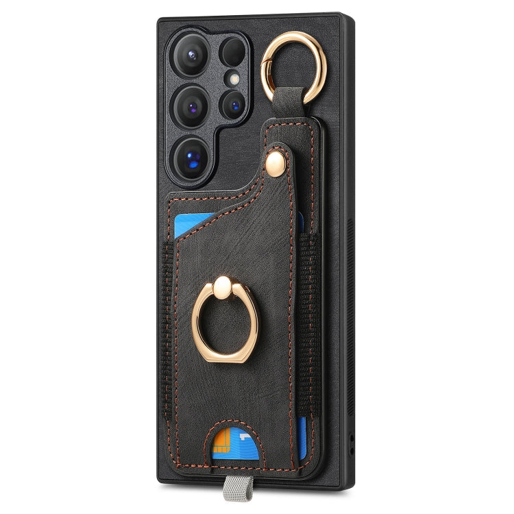 For Samsung Galaxy S23+ 5G Retro Skin-feel Ring Card Bag Phone Case with Hang Loop(Black) - HoMEdemic™ 