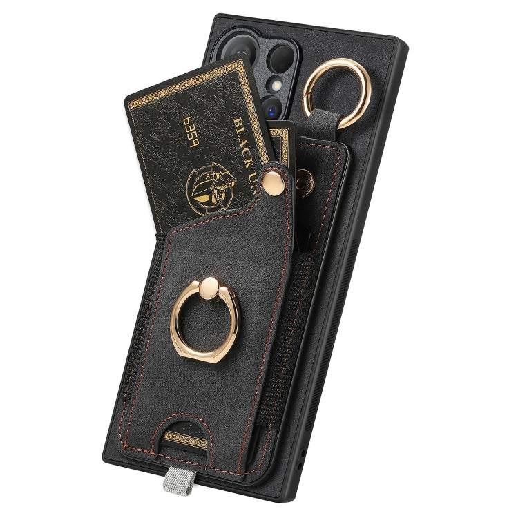 For Samsung Galaxy S23+ 5G Retro Skin-feel Ring Card Bag Phone Case with Hang Loop(Black) - HoMEdemic™ 