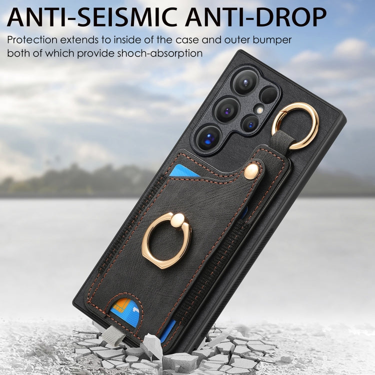 For Samsung Galaxy S23+ 5G Retro Skin-feel Ring Card Bag Phone Case with Hang Loop(Black) - HoMEdemic™ 