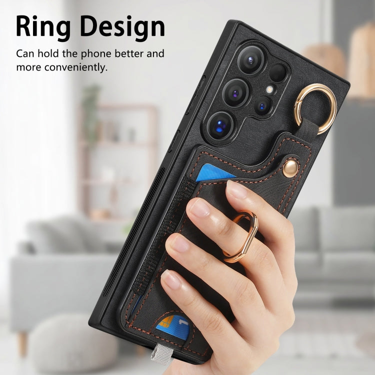 For Samsung Galaxy S23+ 5G Retro Skin-feel Ring Card Bag Phone Case with Hang Loop(Black) - HoMEdemic™ 